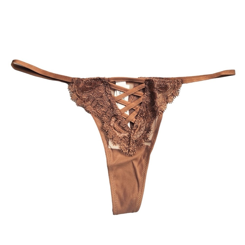 Victoria's Secret Boho Floral Embroidery Thong Panty Brown